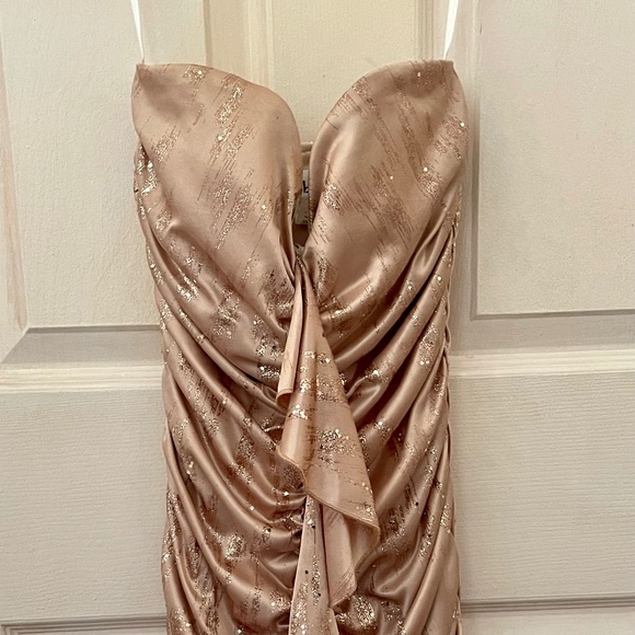 Strapless Gold Glam Bodycon Dress - Picture 1 of 7
